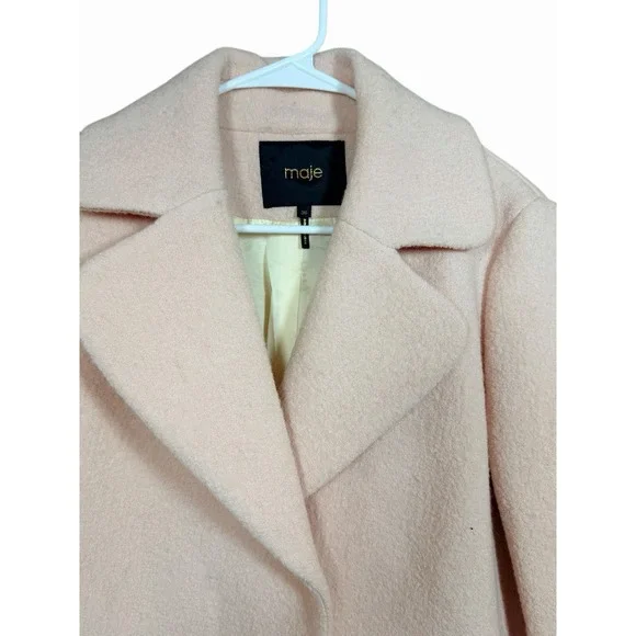 Maje Paris 36/4 Pink Wool Coat Boucle Long Jacket Minimalist Soft Blush Lined - Picture 9 of 16